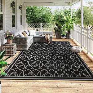 Tappeto da esterno reversibile lanterna nera e grigia impermeabile in plastica con borsa per il trasporto 9 'X 18' - Product Image 2