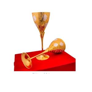 แก้วทองเหลืองแท้หนาพิเศษ ถ้วยทองเหลืองแท้คุณภาพสูง แก้วไวน์พรีเมียม แก้วน้ำทรงสูงสำหรับดื่มน้ำ ถ้วยรอยัลชาลิส - Product Image 1