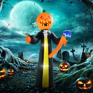 Fantasma Gonfiabile di Halloween a Forma di Testa di Zucca in PVC da 3 Metri con LED e Martello, Decorazione Gonfiabile per Interni ed Esterni - Product Image 2