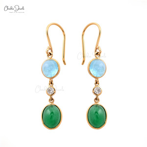<b>Top</b> Quality 14K Yellow Gold Three Stone Dangling <b>Earrings</b> for Women Natural Aquamarine Diamond Emerald Earwire <b>Earrings</b> Supplier - Product Image 1
