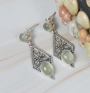 Prehnite Gemstone <b>Earrings</b> 925 Solid Sterling Silver Oval Shape <b>Earrings</b> for Women Girls <b>Dangle</b> <b>Earrings</b> Silver Jewellery - Product Image 3