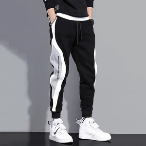 Autumn <b>Men's</b> Wide Loose Casual Pants <b>Mens</b> Patchwork Nine-point Sports <b>Elastic</b> Rope Breathable Tie-foot <b>Trousers</b> - GRAY, M - Product Image 2