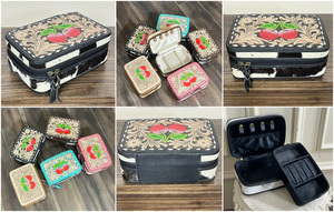 2026 Custom Logo Luxury Cheery Design Hand Tooled Leather Jewelry <b>Box</b> Genuine Cowhide Leather Jewellery Gift Package for Women's - Product Image 2