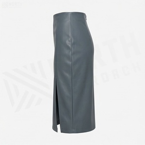 Jupe crayon en similicuir pour femme, longueur genou, couleur unie, design minimaliste avec fente latérale, taille normale, à porter en toutes saisons - Product Image 3