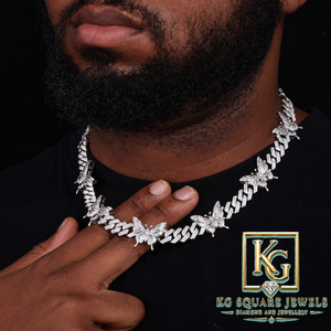 Collier chaîne papillon pour homme en argent sterling plaqué rhodium, serti de moissanite étincelante, style hip-hop - Product Image 3