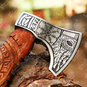 Hand Forged Viking Hammer Axe High Carbon Steel <b>Bearded</b> Tomahawk Vegvisir Hatchet Rose Wood Handle Leather Sheath Gift For Him - Product Image 4