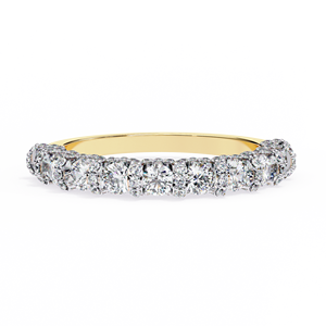 แหวนทองคำเหลือง 10k 14k 18k ประดับเพชรแบบหลายแถวทรงโดมผิวสัมผัสพิเศษ - Product Image 1