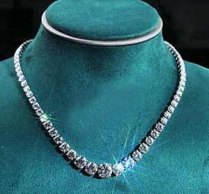 Collar de cadena tipo tenis de moissanita cultivada en laboratorio, chapado en oro macizo de 14K/18K y oro laminado, con joyería de plata 925, venta al por mayor - Product Image 1