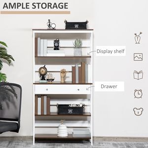 Libreria Moderna a 4 Ripiani in Legno Bianco con Stabilità a X-Bar e Cassetto per Ufficio - Product Image 4