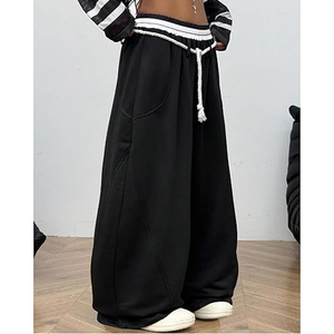 Pantalon de survêtement décontracté pour homme, nouvelle mode, coupe ample, à trois bandes latérales, jambe large, taille élastique avec cordon de serrage, patchwork coloré - Product Image 2