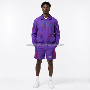 Ensemble coupe-vent personnalisé avec logo pour homme, veste de survêtement légère imperméable en nylon, pantalon de jogging, ensemble coupe-vent pour homme, pour activités de plein air - Product Image 1