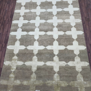 Hand Knotted Abstract Vintage Silk <b>Wool</b> PET Friendly Non-Slip Highly Durable Area Rug | <b>brown</b> colour hand knotted rug - Product Image 1