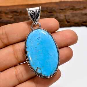 Magnesite Turquoise Sterling Silver Pendant <b>Boho</b> Statement Handmade <b>Necklace</b> Gemstone Jewelry Gift For Women - Product Image 4