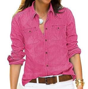 Chemises en jean pour femmes de couleur rose, style vintage, de haute qualité, à manches longues et boutonnées, style western, vente en gros - Product Image 1
