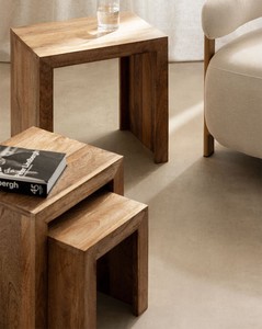 Vandana Terra Lyra Rectangular <b>nesting</b> side <b>tables</b> in Woodsen mango wood - Product Image 2