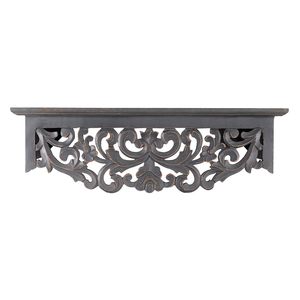 Estante de Madera para Montar en la Pared, Color Gris Envejecido, 60 x 20 x 19 CM, Paquete de Uno, Estilo Rústico Francés, Elegante Diseño Floral Hecho a Mano - Product Image 3