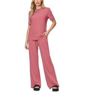 Ensemble de mode d'été pour femmes New Loose Cartoon Short Sleeve T-Shirt with Wide Leg Pants Casual Two Piece Girls Clothing Set From BD - Product Image 5