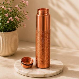 Handmade Copper Water <b>Bottle</b> with Floral Pattern Decorative Metal Drinkware Traditional Copper Drinking <b>Bottle</b> for Home Offic - Product Image 2