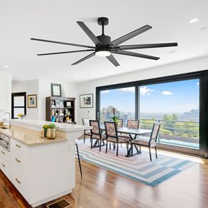 76-Inch Black <b>Ceiling</b> <b>Fan</b> with 18W Dimmable LED Light & Remote Control 8 Solid Wood Blades for Living Room - Product Image 4