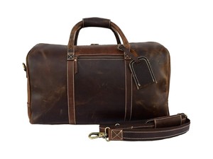 Sac de voyage vintage en cuir véritable grande capacité, sac de week-end, sac de nuit, avec fermeture éclair, bandoulière portable, durable, marron, pour la gym - Product Image 6