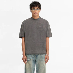 เสื้อยืดคอกลมแขนสั้นทรงโอเวอร์ไซส์สำหรับผู้ชาย สีพื้น ผ้าเจอร์ซีย์ถัก ระบายอากาศได้ดี ผ้าฝ้าย โลโก้ด้านหน้า - Product Image 3