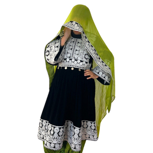Modern Handmade Afghan Kuchi Dresses Solid Lace <b>Sequined</b> Breathable Knee Length Long Sleeves Plus Size Formal Kuchi Dress - Product Image 4