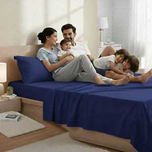 Ensemble de draps et de taies d'oreiller en tissu doux bleu royal |   Tissu doux et respirant |   Literie élégante de couleur unie, confort premium |   2026 Inde - Product Image 2