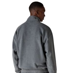Conjunto de Chaqueta y Pantalones Deportivos para Hombre, Estilo Urbano, de Algodón, con Cuello Alto y Cierre de Cremallera, Color Gris Lavado, Tejido Acanalado - Product Image 5