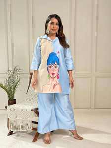 Conjunto Kurti y Palazzo para Mujer con Estampado Étnico, de Secado Rápido, Ideal para Oficina, Bodas y Eventos Especiales - Mejor Precio - Product Image 3