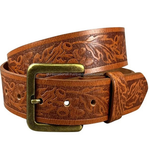 Ceinture d'outillage en cuir occidental véritable marron design floral sculpté à la main de qualité supérieure avec boucle à ardillon unique en laiton antique massif - Product Image 2
