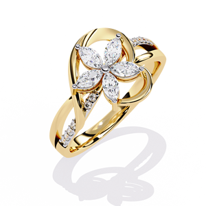 Anillo Clásico de Diamantes con Corte Marquesa para Mujer, con Piedras Laterales Redondas en Oro Amarillo de 14k, Estilo Clásico de Compromiso - Product Image 2