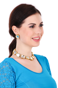 Trendy Women's Brass Gold Plated Imitation <b>Pearl</b> Zircon Bridal Necklace <b>Set</b> Matching Earrings Engagement Wedding Anniversary - Product Image 5