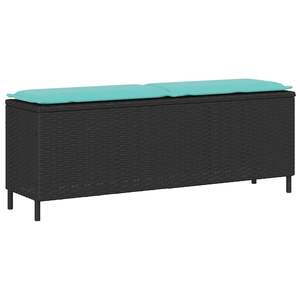Banc de patio noir avec coussin 43,3"x11,8"x15,9" en polyrotin, mobilier d'extérieur élégant - Product Image 1