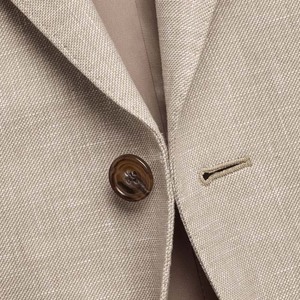Blazer pour homme en mélange de lin et de coton beige, à col cranté, coupe classique, respirant, style britannique, tissu tissé - Product Image 6