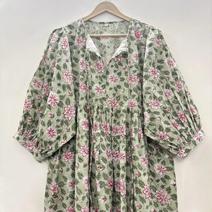 Vestido Casual Midi para Mujer, Tejido 100% Algodón, Liso, Manga Corta, Cintura Imperio, Estilo Babydoll, Cuello en V, Holgado, Funcional - Product Image 3