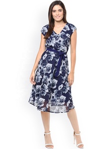 Vestido Mini sin Mangas con Estampado Floral para Mujer, Verano, Casual, para Exteriores, Línea A, Patrón Rojo y Azul, Tejido Transpirable, Cuello Redondo - Product Image 6
