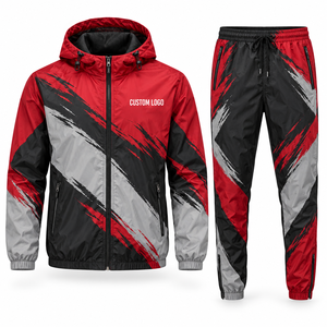 Ensemble survêtement streetwear personnalisé en nylon avec veste zippée et pantalon de survêtement patchwork pour la vente en gros - Product Image 1