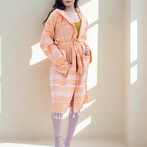 High Quality Pink Turkish Hammam <b>Bathrobe</b> Indian Handmade Moroccan Hammam Turkish <b>Bathrobe</b> <b>with</b> Fringes & Pockets Belt - Product Image 5