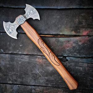 Hacha de doble cabeza de acero de Damasco, herramienta utilitaria tradicional para exteriores con diseño de doble cabeza - Product Image 5
