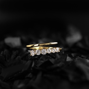 แหวนเพชรแบบเปิด แหวนทอง 14K ประดับเพชรทรงกลม แหวนมินิมอลปรับขนาดได้ แหวนแต่งงานเรียบหรู ของขวัญวันครบรอบสำหรับเธอ - Product Image 1