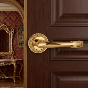 Poignée de porte dorée de luxe Aurum Leaf avec gravure élégante de feuilles |   Poignée de porte design pour intérieur, maison et bureau - Product Image 2