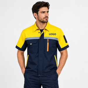 Men's Short Sleeve <b>High</b> Visibility Safety <b>Shirt</b> Reflective Tape LED Flash Colorblock Design Zipper Pockets Custom Logo ANSI - Product Image 4