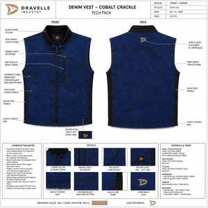 เสื้อกั๊กยีนส์สีน้ำเงินโคบอลต์สำหรับผู้ชายแบบสั่งทำพิเศษ แต่งปกสีดำ กระเป๋าซิปพรีเมียม สไตล์สตรีทแวร์ - Product Image 6