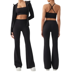 Custom Wholesale OEM Women Mid Waist Flare Yoga <b>Leggings</b> Breathable Seamless Anti-Bacterial <b>Thick</b> Midi Digital - Product Image 6