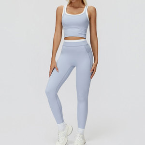 Seamless Yoga Set Crop Top High Waist Leggings 2 Piece Solid Color Spandex Polyester Workout Wear for Women - Product Image 1