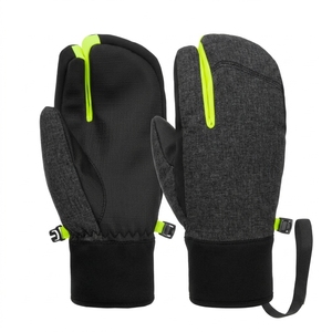 Mitaines de ski isolées noires avec accents vert citron, gants thermiques d'hiver unisexes avec fermeture auto-agrippante - Product Image 3
