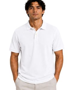 Polo Blanco para Hombre, Manga Corta, Tela de Algodón Piqué, Diseño Liso Informal, Cuello Camisero, Polo Clásico Personalizado de Verano - Product Image 1
