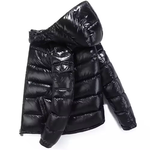 Men's Black Hooded Down Puffer Jacket Windproof Thick Casual Winter <b>Coat</b> <b>Zipper</b> Closure Regular Fit Solid Color Nylon Shell - Product Image 3