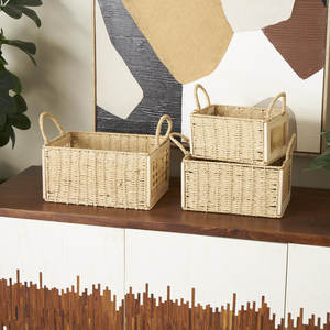 Set of 3 Rattan Woven Storage <b>Baskets</b> Functional and Decorative with Handles - Product Image 2