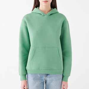 Sudadera con Capucha para Mujer, Verde Sólido, Algodón, Casual, Manga Larga, con Bolsillo Canguro, para Otoño - Product Image 1